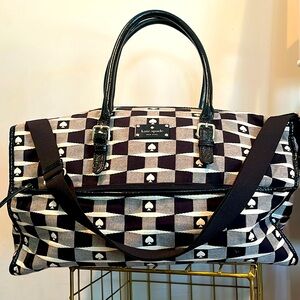 Kate Spade Black and White Checkered Travel Bag with Story Book Lining
